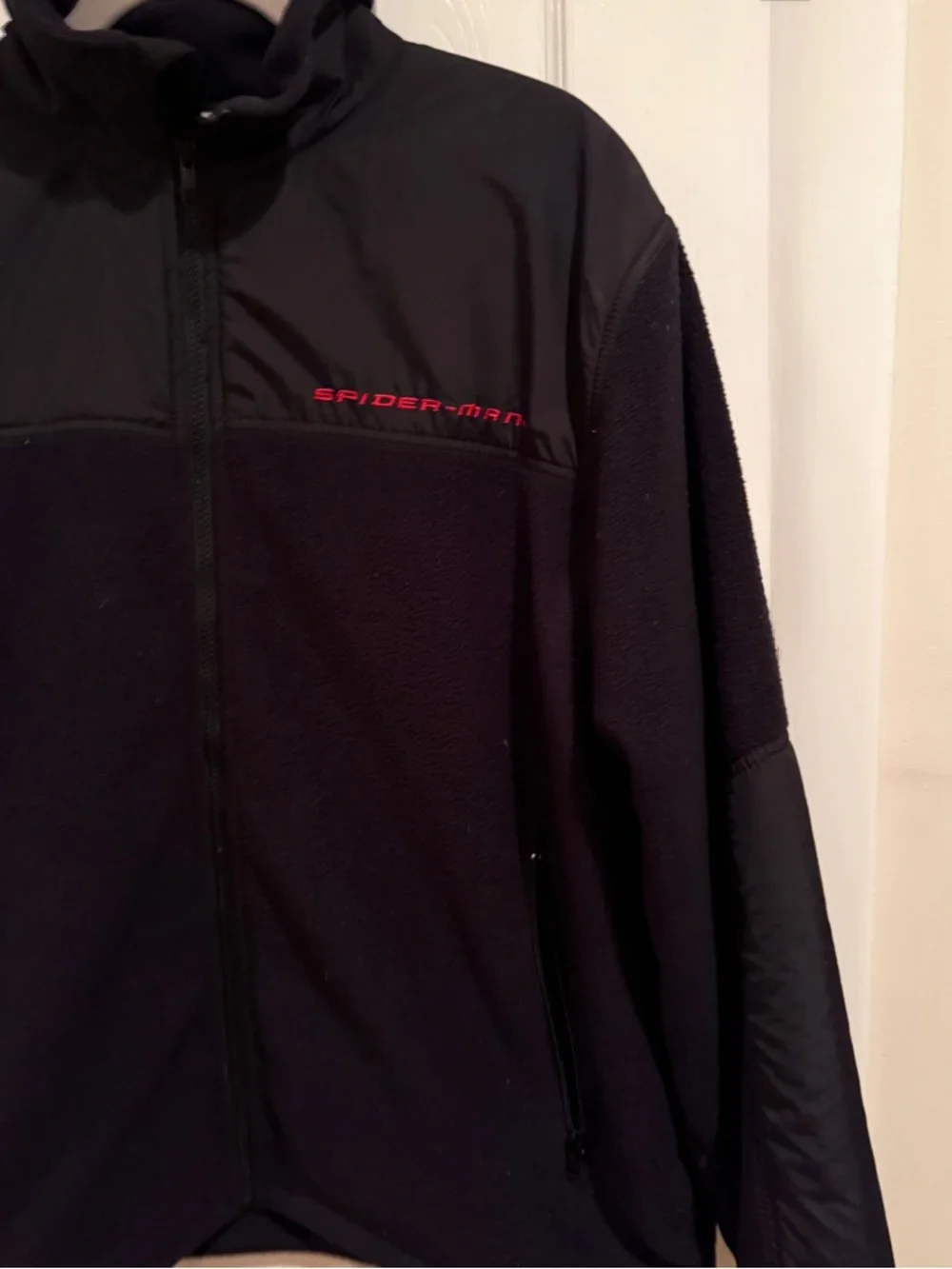 SONY PICTURES Black SPIDER MAN embroidered Fleece Jacket, L